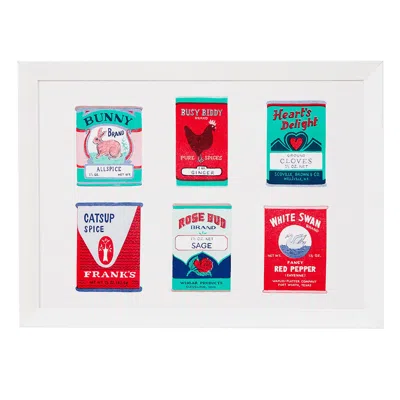 Rosa & Clara Designs Green / Blue / Red Vintage Spice Tins Risograph Print In Multi