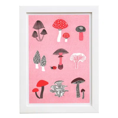 Rosa & Clara Designs Red Mushroom Medley Risograph Print In Multi