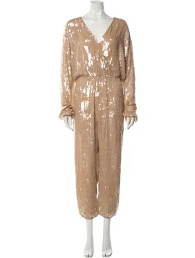 Pre-owned Rosa Cha Plunge Neckline Jumpsuit In Neutral