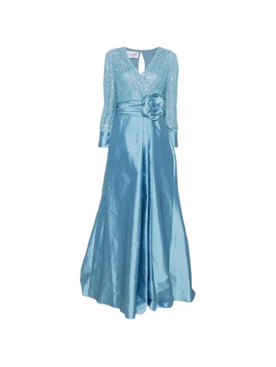 Rosa Clara Sequinned Flower-appliqué Gown In Blue