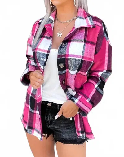 Rosa Clothing Autumn Shacket Plaid Shirt Jacket In Rose Red In Pink