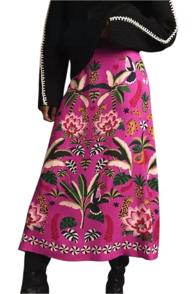 Rosa Clothing Bold High-waisted Botanical Print Skirt In Fuchsia In Pink