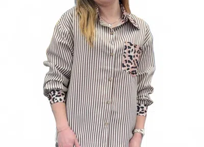 Rosa Clothing Chic Style Leopard And Striped Patchwork Shirt In Multi