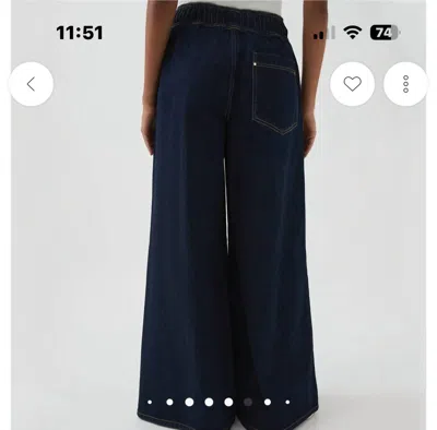 Rosa Clothing Classic Drawstring Wide Jeans In Black In Blue