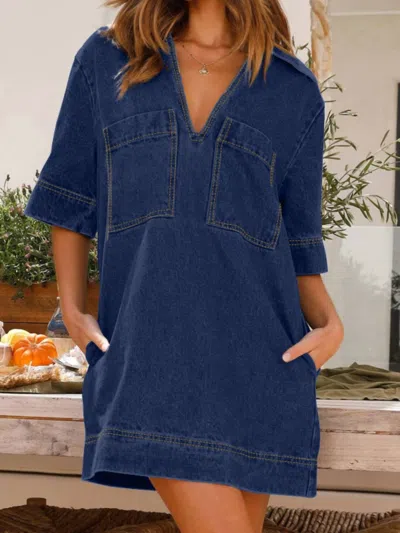 Rosa Clothing Collar Denim Mini Dress In Dark Wash