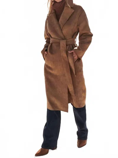Rosa Clothing Faux Suede Trench Coat In Brown