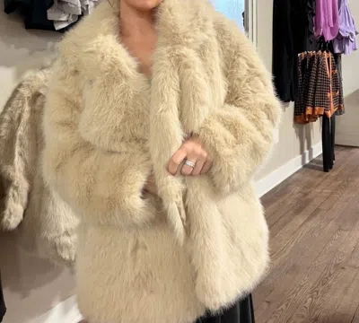 Rosa Clothing Fur Long Coat In Beige In Neutral