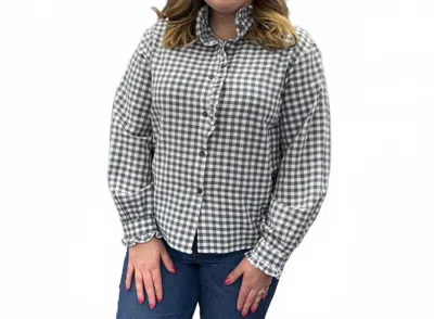 Rosa Clothing Gingham Check Plaid Ruffled Detail Blouse In Coffee Bean In Multi