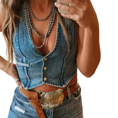 Rosa Clothing Hottie Sleeveless V-neck Denim Tank Top Vest In Blue