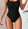 Rosa Clothing Knitted Suspender Sleeveless Bodysuit In Black In Black