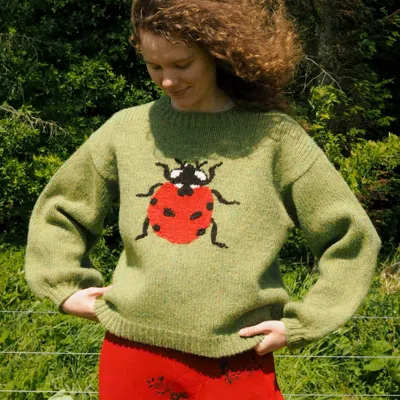 Rosa Clothing Ladybug Ribbed Knit Sweater In Green