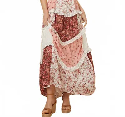 Rosa Clothing Parfait Patchwork Tiered Floral Maxi Dress In Pink In Multi