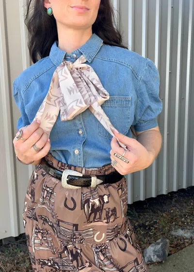 Rosa Clothing Princess Cut Denim Top In Blue
