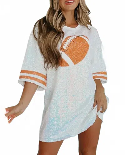 Rosa Clothing Sequined Rugby Oversized Top In Orange White