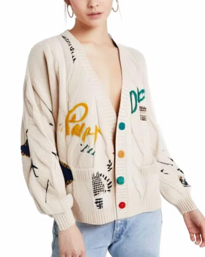 Rosa Clothing Slouchy Embroidered Cardigan In Apricot In Neutral