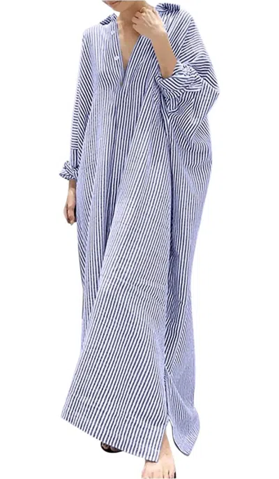 Rosa Clothing Slouchy Striped Button Down Maxi Shirt Dress In Blue