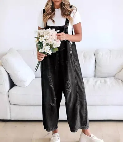 Rosa Clothing Southern Country Distressed Washed Denim Overall In Black
