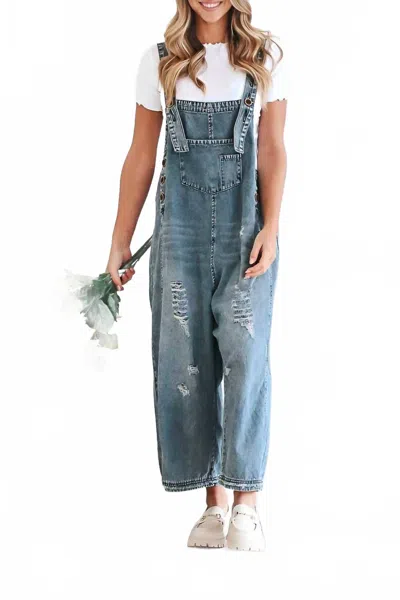 Rosa Clothing Southern Country Distressed Washed Denim Overall In Light Blue