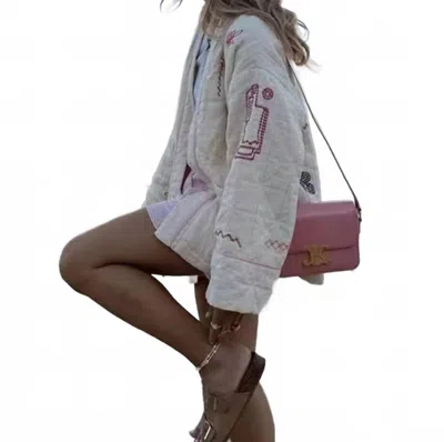 Rosa Clothing Street Fashion Embroidered Kimono Padded Jacket In White