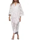 Rosa Clothing V Neck Bell Sleeve Crochet Floral Dress In White In White