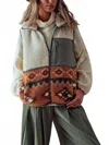 Rosa Clothing Western Zip Up Vest In Olive In Multi
