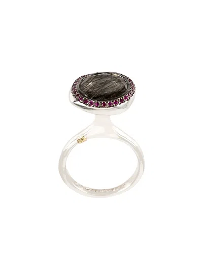 Rosa Maria Embellished Stone Ring In Grey