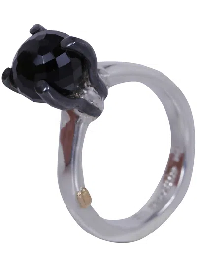 Rosa Maria Ring With Black Stone "yoko" In Metallic