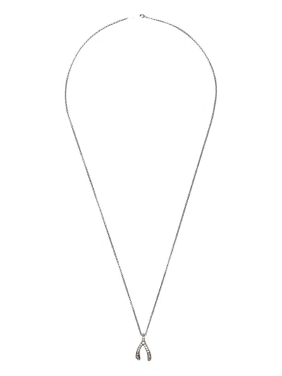 Rosa Maria Sterling Silver Wishbone Diamond Necklace In Black