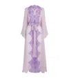 Rosamosario Silk Embellished Long Robe In Purple