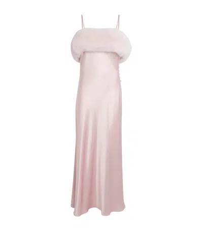 Rosamosario Silk-fox Fur Slip Dress In Pink