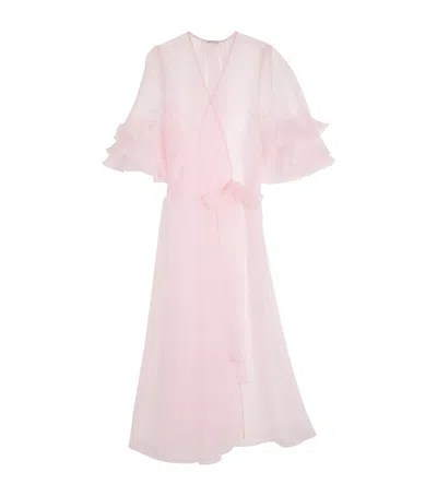 Rosamosario Silk Ruffle Long Robe In Pink