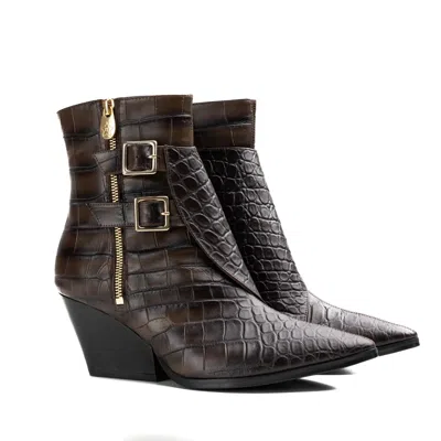 Rosamund Muir London Women's Beatrix Brown Crocodile Ankle Boots