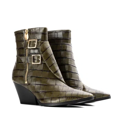 Rosamund Muir London Women's Beatrix Green Crocodile Ankle Boots
