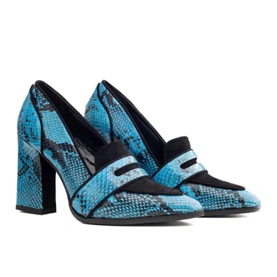 Rosamund Muir London Women's Black / Blue Annabel Blue And Black Snake Print Loafers In Black/blue