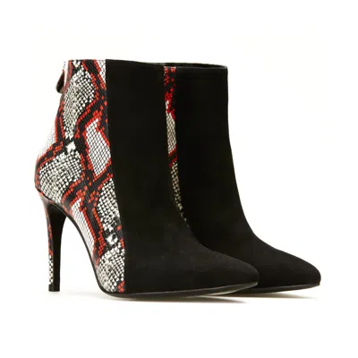 Rosamund Muir London Women's Black / Red / White Pietra Black & Boa Snake Print Ankle Boots In Black/red/white