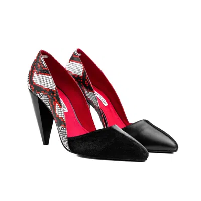 Rosamund Muir London Women's Black / Red / White Romera Black & Boa Snake Print Heels In Black/red/white