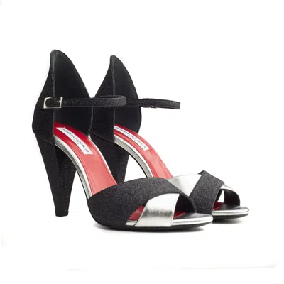 Rosamund Muir London Women's Black / Silver Aurora Black Glitter & Silver Sandals In Black/silver