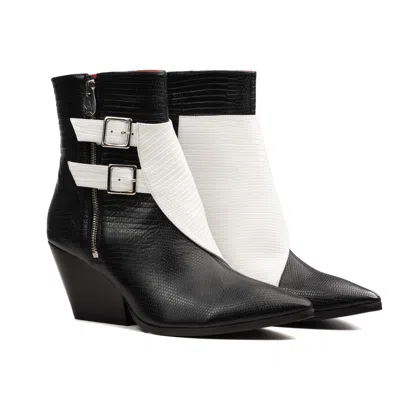 Rosamund Muir London Women's Black / White Beatrix Black And White Lizard Ankle Boots In Black/white