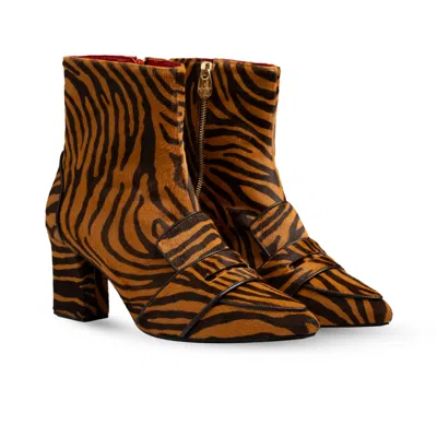 Rosamund Muir London Women's Brown / Neutrals Luciana Brown & Dark Brown Zebra Print Loafer Boots In Multi