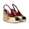Rosamund Muir London Women's Gold / Black Lavinia Gold Cobra Print & Black Patent Wedges In Gold
