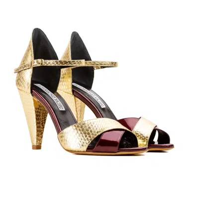 Rosamund Muir London Women's Gold / Red Aurora Gold Cobra & Burgundy Patent Sandals In Gold/red