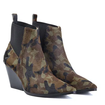 Rosamund Muir London Women's Green / Black / Brown Felixa Camouflage With Black Star Cowboy Ankle Boots In Green/black/brown