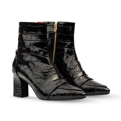 Rosamund Muir London Women's Luciana Black Shiny Crocodile Print Loafer Boots