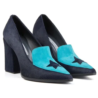 Rosamund Muir London Women's Maria Navy Blue & Turquoise Star Loafers
