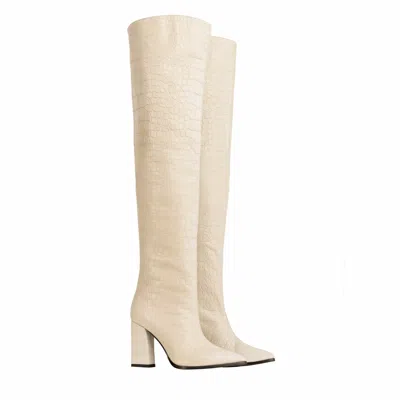 Rosamund Muir London Women's Neutrals / White Roma Cream Crocodile Over Knee Boots