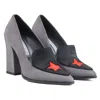 Rosamund Muir London Women's Red / Grey / Black Maria Grey & Black With Red Star Loafers In Red/grey/black
