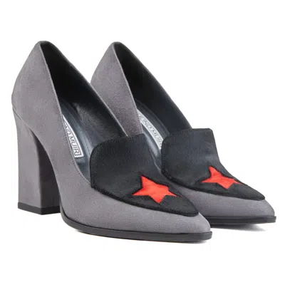 Rosamund Muir London Women's Red / Grey / Black Maria Grey & Black With Red Star Loafers In Red/grey/black