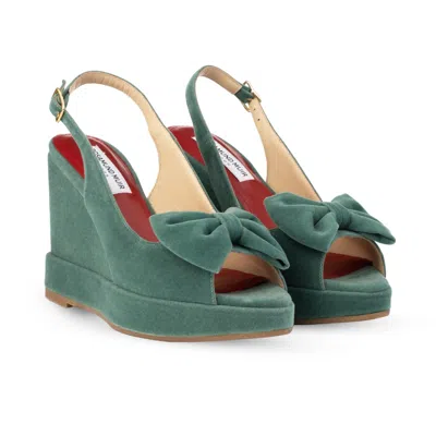 Rosamund Muir London Women's Rignana Sage Green Velvet Wedges