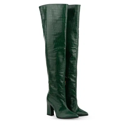 Rosamund Muir London Women's Roma Green Crocodile Over Knee Boots