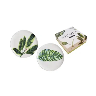 Rosanna Arcadia 2 Piece Dessert Plate Set In White;green